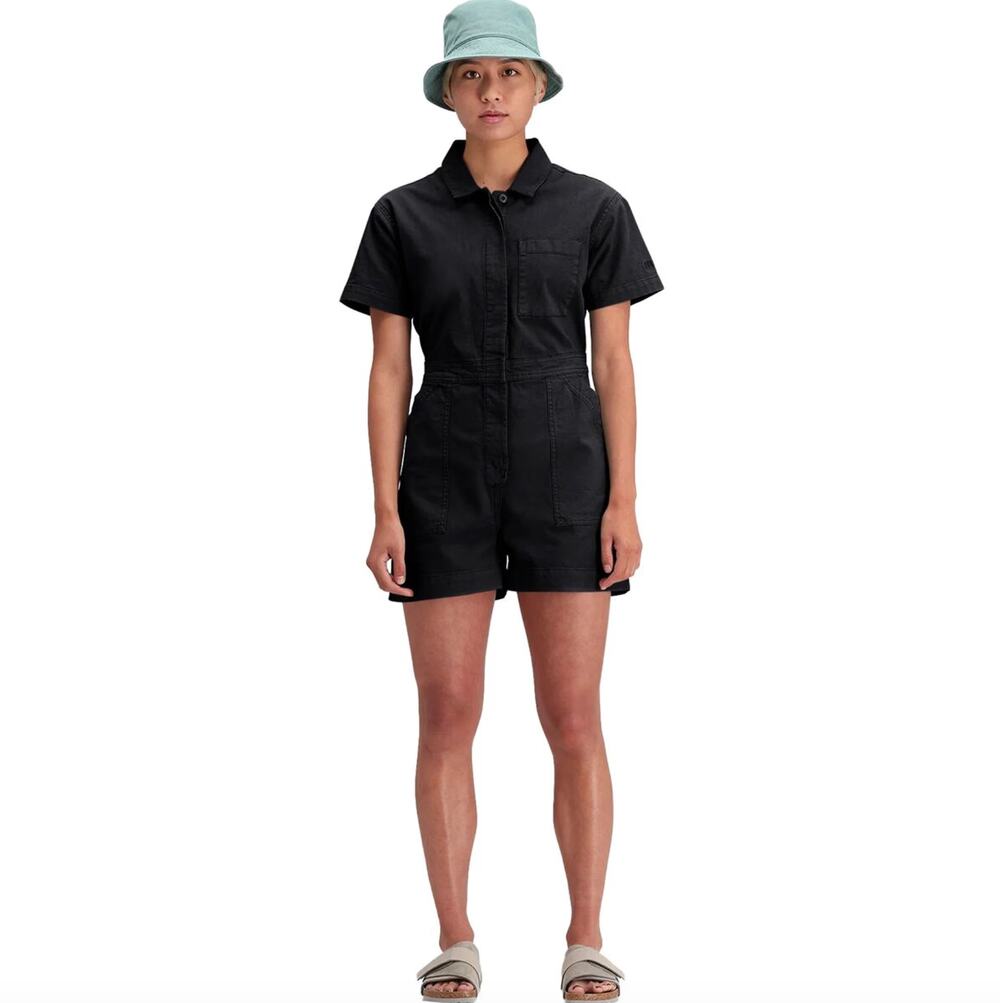 Topo Designs Sustainably Made Dirt Short Coverall Romper in Black, Size Small - Picture 1 of 12